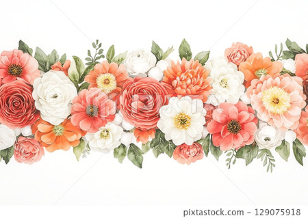 Vibrant Floral Arrangement with Red, Pink, and White Flowers on Light Background 129075918
