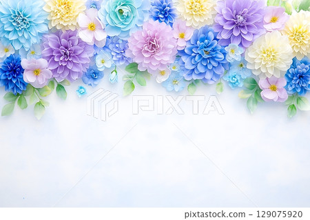 Colorful Paper Flowers in Pastel Shades Bordering Light Background for Creative Projects 129075920