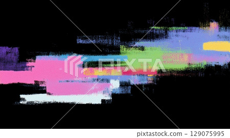 黑色背景上的彩色故障畫筆數位噪音藝術 129075995