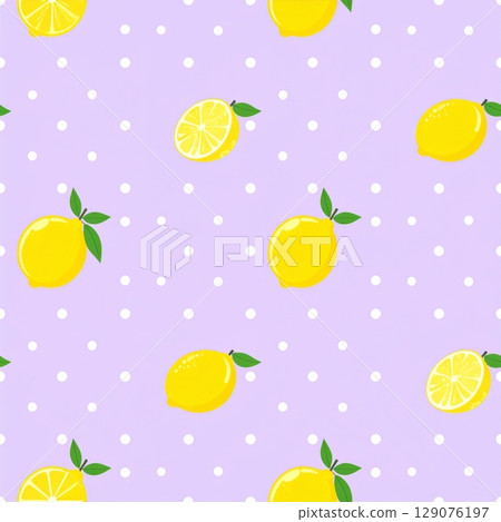 Seamless pattern lemon and polka dot on purple background 129076197