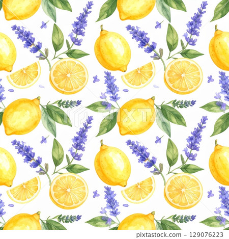 Seamless pattern with fresh citrus fruits like orange, lemon, and lime, along with apple, pineapple, banana, kiwi, grapefruit, and pear on a white background Seamless pattern with fresh citrus fruits like orange, lemon, and lime, along with apple, pineapple, banana, kiwi, grapefruit, and pear on a white background 129076223