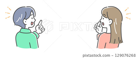 一對年輕男女交談的側面插圖素材 一對年輕男女交談的側面插圖素材 129076268