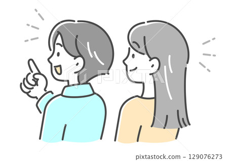 一對年輕男女交談的側面插圖素材 一對年輕男女交談的側面插圖素材 129076273