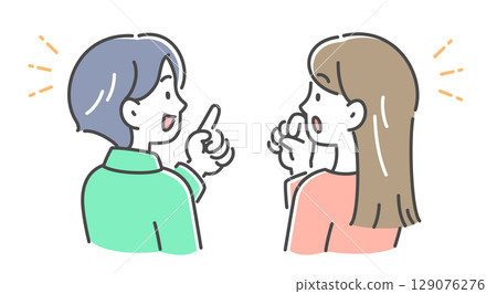 一對年輕男女交談的側面插圖素材 129076276