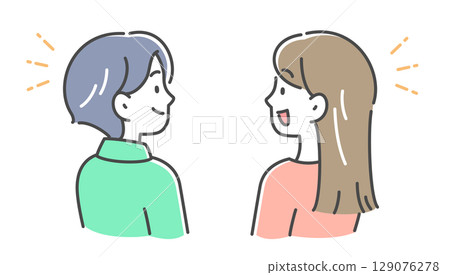 一對年輕男女交談的側面插圖素材 一對年輕男女交談的側面插圖素材 129076278