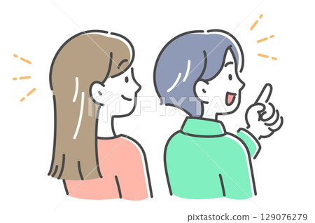 一對年輕男女交談的側面插圖素材 一對年輕男女交談的側面插圖素材 129076279