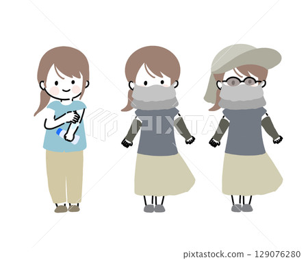 Parents taking measures against ultraviolet rays 129076280