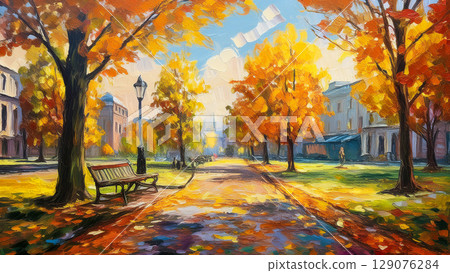 Autumn leaves in a city park 129076284