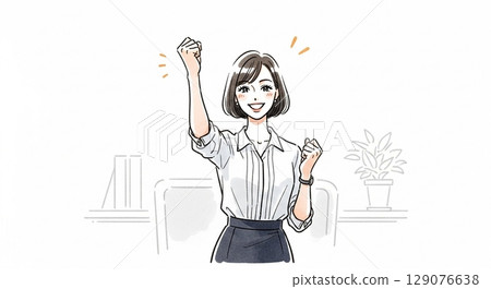 一個女人在辦公室工作的插圖 一個女人在辦公室工作的插圖 129076638