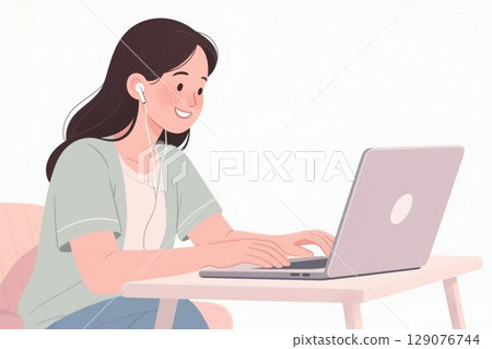 Illustration material: A woman working remotely from home Illustration material: A woman working remotely from home 129076744