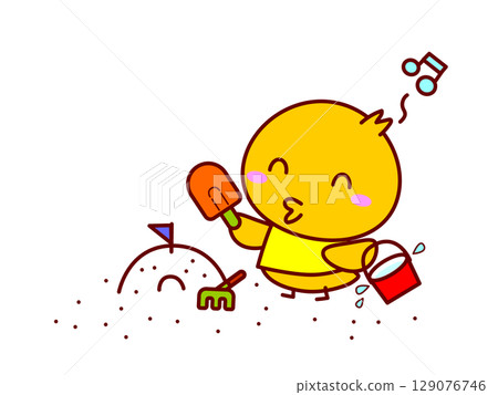 Chick playing in the sandbox Chick playing in the sandbox 129076746