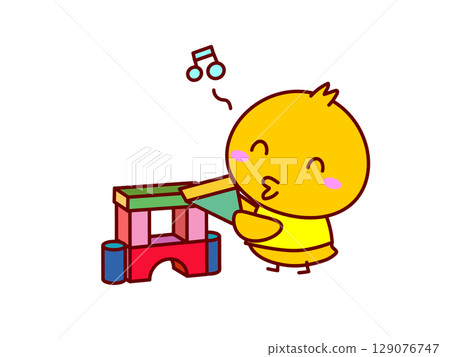 Chick playing with building blocks Chick playing with building blocks 129076747