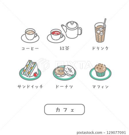 簡單的咖啡館插圖集 129077091