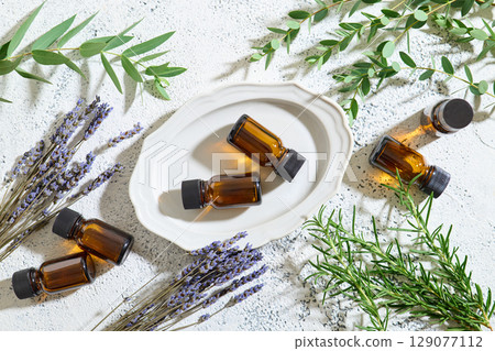 Aroma oils: Eucalyptus, rosemary, lavender Aroma oils: Eucalyptus, rosemary, lavender 129077112