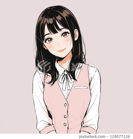 A woman with an elegant atmosphere smiling gently (white background) 129077126