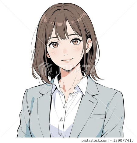 身穿淺色西裝的年輕女老師溫柔地微笑（白色背景） 129077413