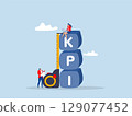 Businessman standing on top of KPI or key performance indicator measurement box measuring performance to evaluate success or meet target,vector 129077452