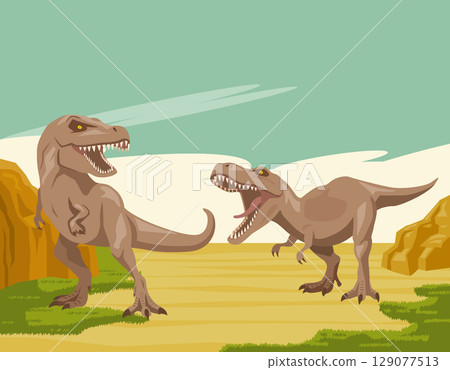 恐龍時代霸王龍戰鬥的插圖 恐龍時代霸王龍戰鬥的插圖 129077513