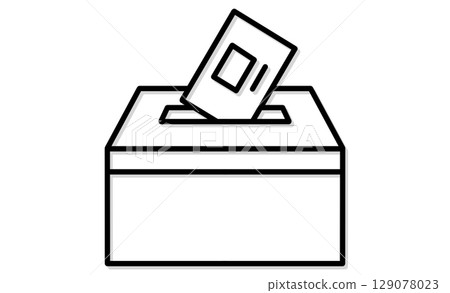 Line drawing illustration icon of putting a ballot paper into a ballot box 129078023