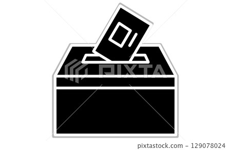 Line drawing illustration icon of putting a ballot paper into a ballot box 129078024