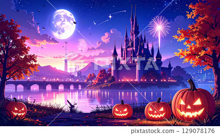 Halloween pumpkin AI generation background 129078176