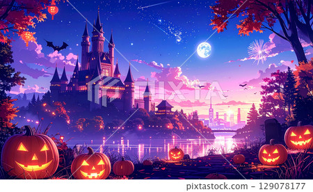 Halloween pumpkin AI generation background 129078177