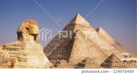 night scene of the castle pyramid in the desert night scene of the castle pyramid in the desert 129078489