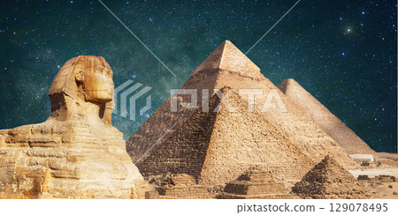 night scene of the castle pyramid in the desert night scene of the castle pyramid in the desert 129078495