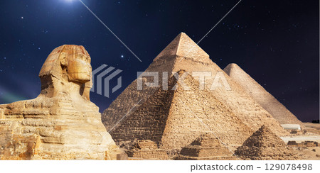 night scene of the castle pyramid in the desert night scene of the castle pyramid in the desert 129078498