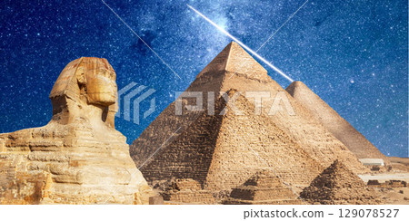night scene of the castle pyramid in the desert night scene of the castle pyramid in the desert 129078527