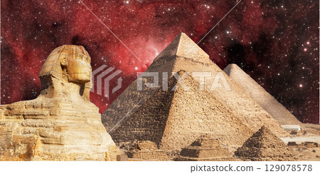 night scene of the castle pyramid in the desert night scene of the castle pyramid in the desert 129078578