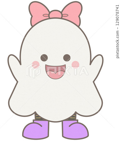 Happy halloween elements white ghost girl with ribbon 129078741