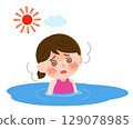 一名女孩在泳池中中暑的插圖 129078985