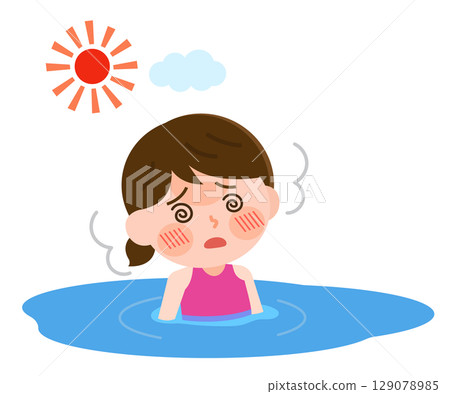 一名女孩在泳池中中暑的插圖 129078985
