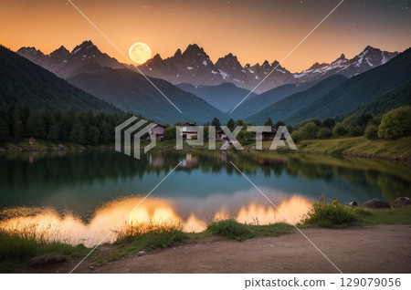 Lake of sunset 129079056