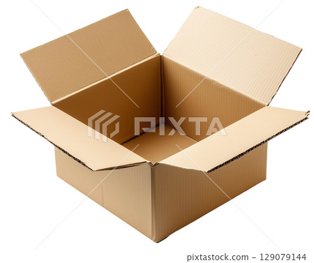 Open cardboard box isolated on white background transparent PNG clipart. Open cardboard box isolated on white background transparent PNG clipart. 129079144