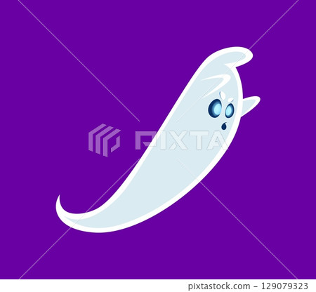 Halloween font slash ghost cartoon character. Creepy monster funny personage English ABC punctuation mark, scary spirit character or Halloween ghost font, alphabet typeset vector special symbol 129079323