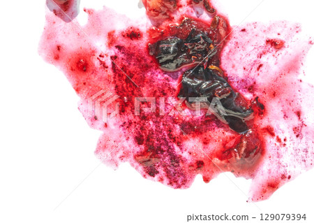 Abstract red and black ink splash with textured patterns on white background 129079394