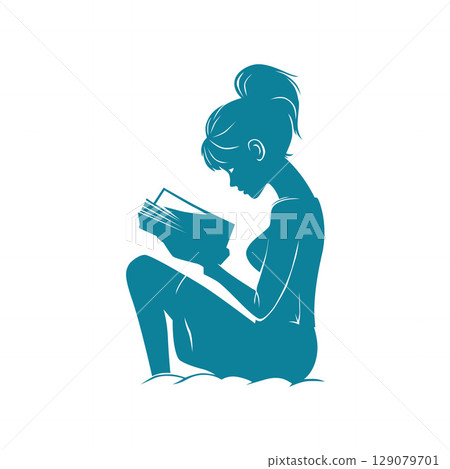 Girl Sitting with Open Book in Hands Girl Sitting with Open Book in Hands 129079701