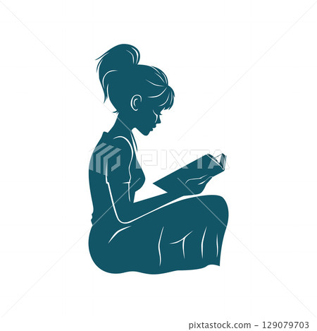 Little Girl Reading a Book by Herself Little Girl Reading a Book by Herself 129079703