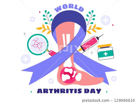 World Arthritis Day Illustration featuring Medical Treatment for Rheumatism and Osteoarthritis with an Xray Scan and Bone Structure in a Background World Arthritis Day Illustration featuring Medical Treatment for Rheumatism and Osteoarthritis with an Xray Scan and Bone Structure in a Background 129080810