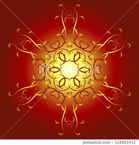 Red yellow fire round mandala of intertwined lines 129081412