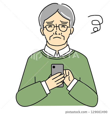 一位老人在操作智慧型手機時遇到困難的插圖 一位老人在操作智慧型手機時遇到困難的插圖 129081490