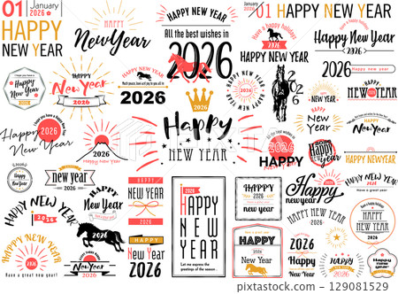 New Year's card lettering design: 2026, Year of the Horse, Reiwa 8 New Year's card lettering design: 2026, Year of the Horse, Reiwa 8 129081529