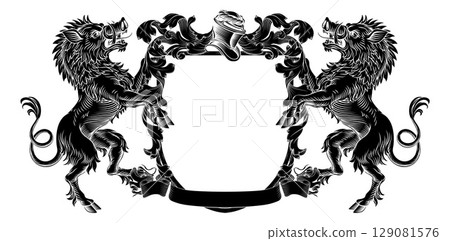 Boars Coat of Arms Crest Heraldic Knight Shield Boars Coat of Arms Crest Heraldic Knight Shield 129081576