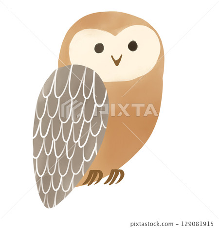 可愛蓬鬆的水彩貓頭鷹插圖 可愛蓬鬆的水彩貓頭鷹插圖 129081915