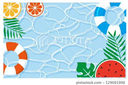 夏季海熱帶魚和波浪插畫背景素材 129081998