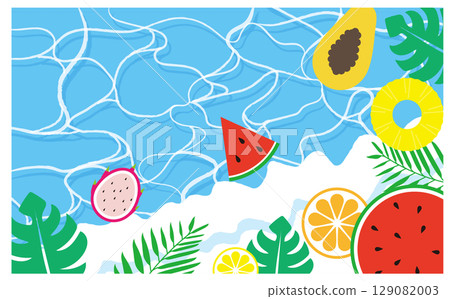 海洋和夏季水果插畫背景素材 海洋和夏季水果插畫背景素材 129082003