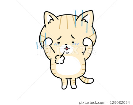 A cat holding its head and feeling depressed A cat holding its head and feeling depressed 129082034