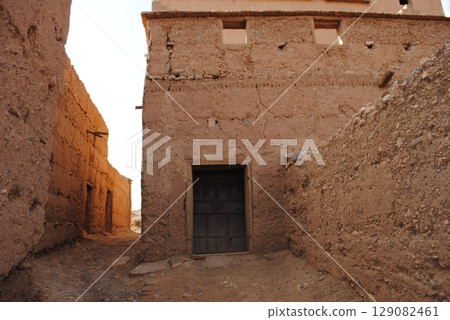 Overview of a typical Berber village in Atlas mountains, Morocco.  129082461